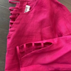Blouse linen Peck&peck pink cute neck and sleeve